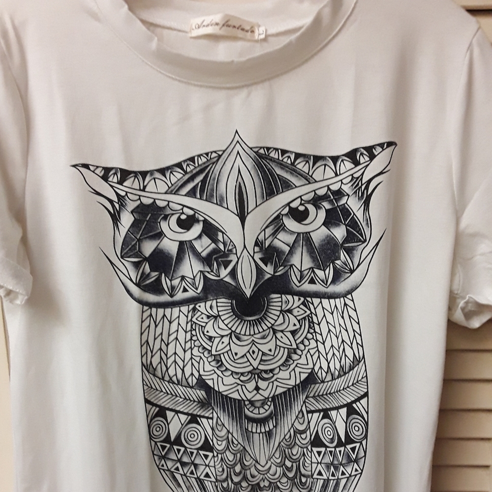 Boho Abstract Owl Tee Shirt M L NWOT